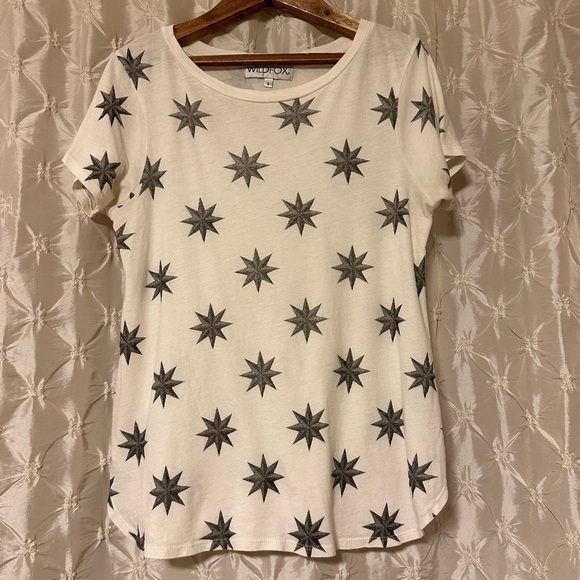Wildfox Cream Grey Star Octagram Short Sleeve Tee Shirt - Picture 1 of 10